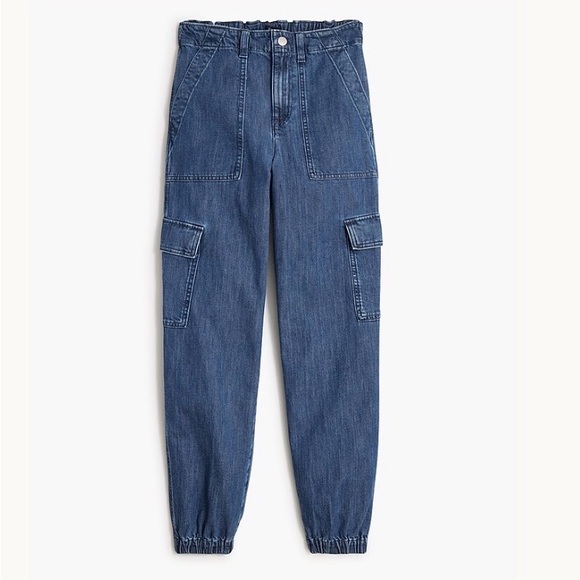 J. Crew Lightweight drapey cargo jogger jean women’s size 30P medium blue wash - Picture 1 of 7